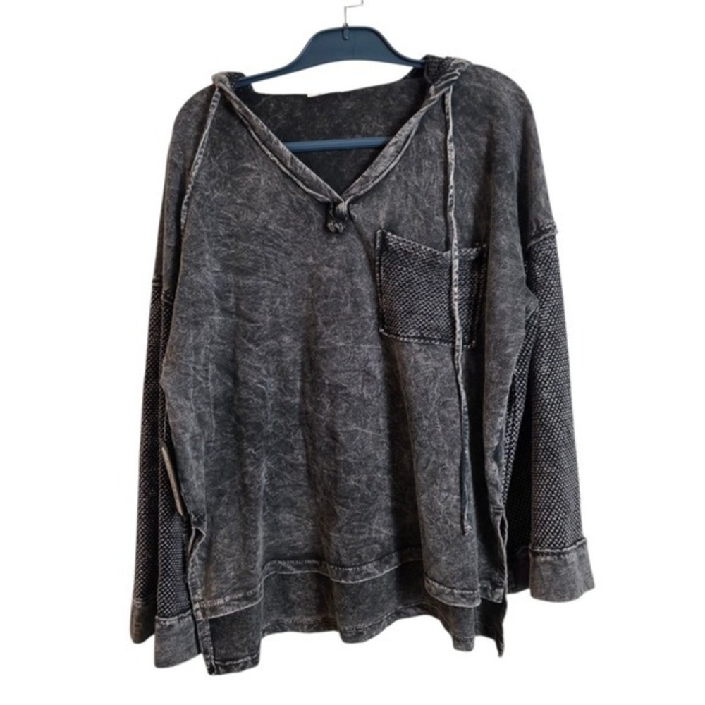 Main Event Washed Black Hooded Top Women's Small Oversized Boho - Picture 3 of 13